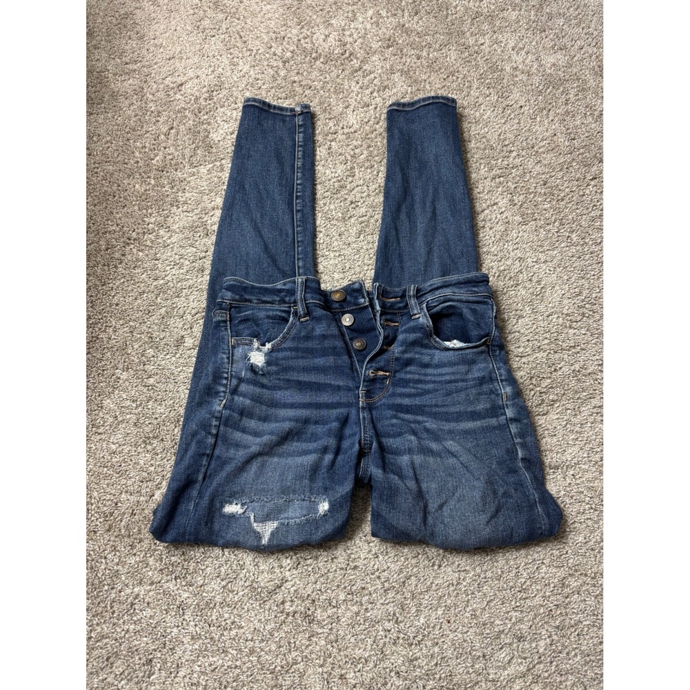 American Eagle Next Level Stretch Distressed Skinny Jeans Dark Wash 8 Long